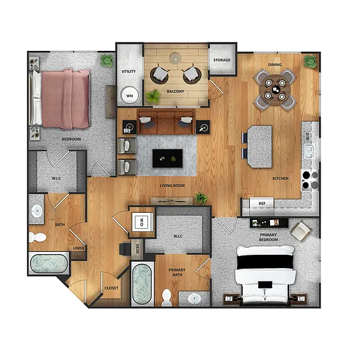 Floor plan 2 Bedroom, 2 Bathroom