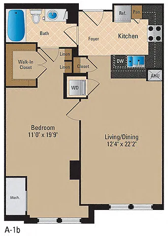 Floor plan 1 Bedroom, 1 Bath 777 SF A7
