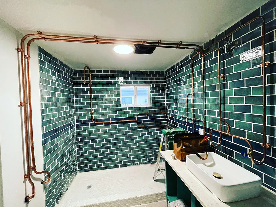 Master bath with shower, progress photo