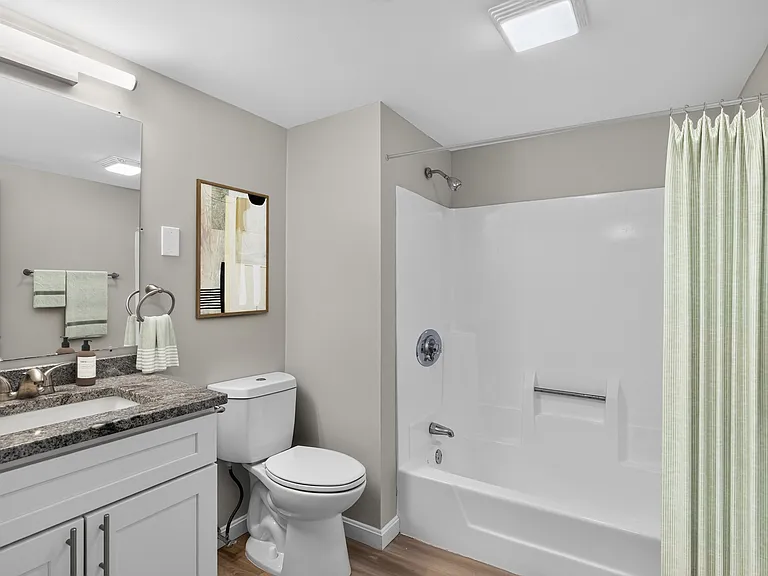 Step into serenity at Eagle Rock Apartments at Swampscott, where modern design meets functionality. This beautifully updated bathroom features sleek finishes and ample space for relaxation. Schedule your tour today and envision your new home!