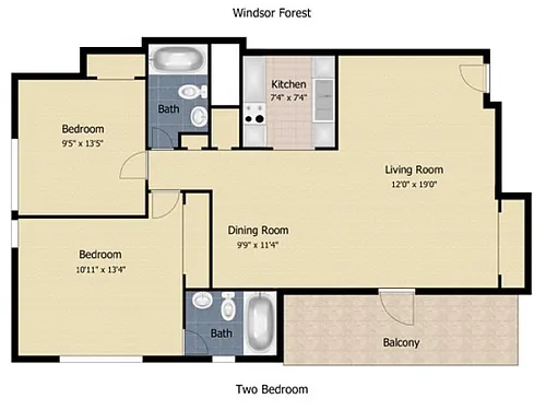 Floor plan 2 Bedroom 2 Bath