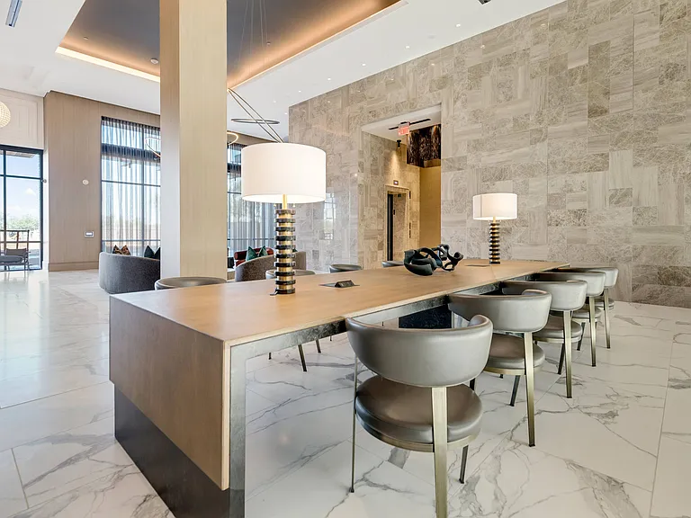 Coworking lounge with banquette seating, wi-fi and USB connectivity