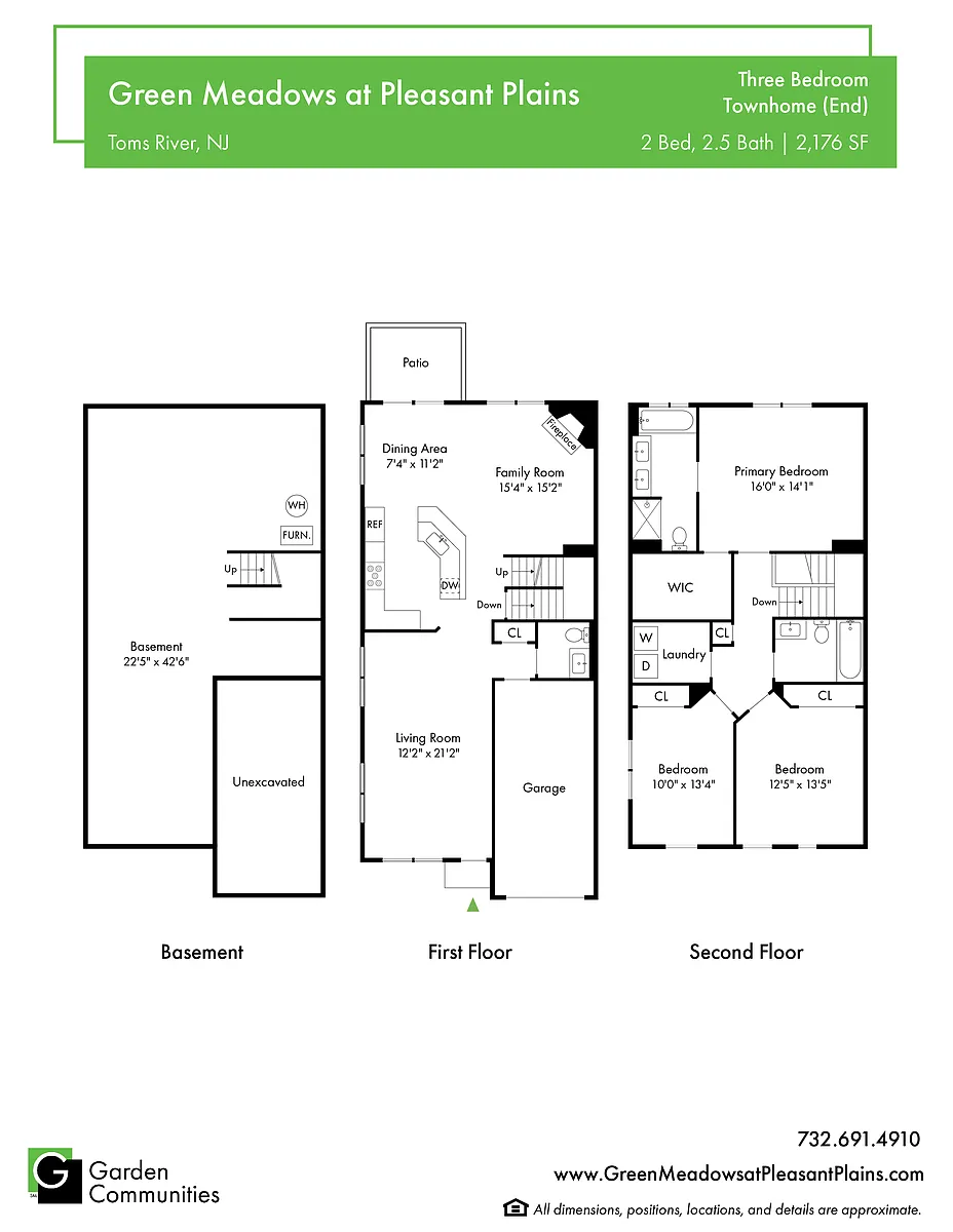 Floor plan $1.85/sq.ft. - Three Bedroom Townhome (End)