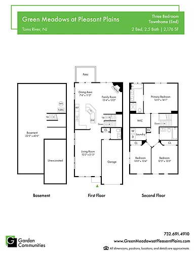 Floor plan $1.85/sq.ft. - Three Bedroom Townhome (End)