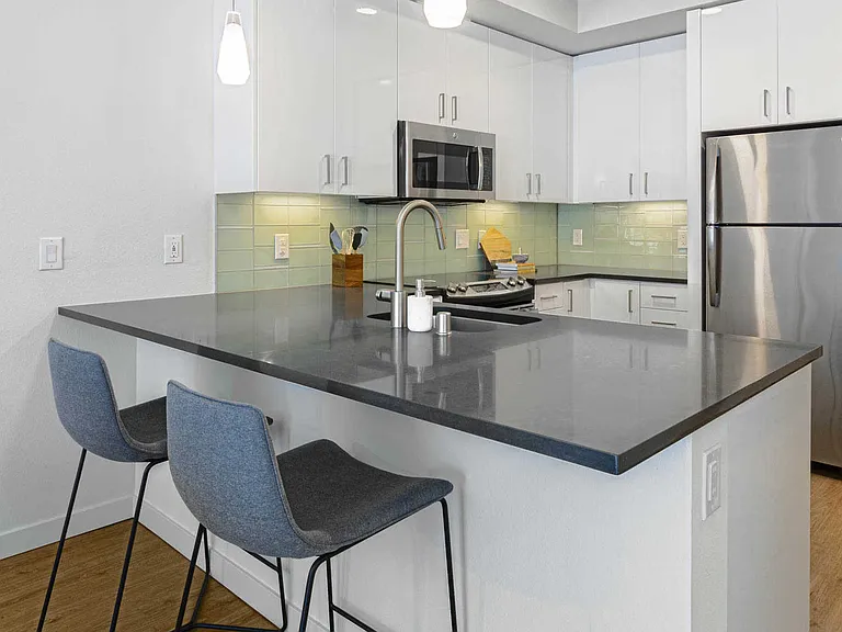 Kitchen with Stainless Steel Appliances and Quartz Counters