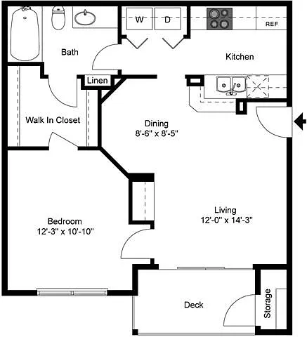 Floor plan Oporto 1 Bedroom 1 Bath