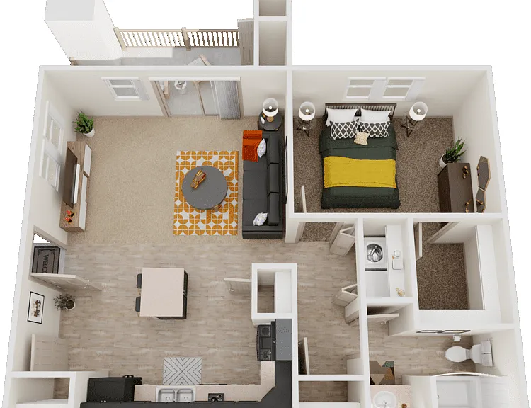 1 Bed 1 Bath Upstairs Floorplan Diagram
