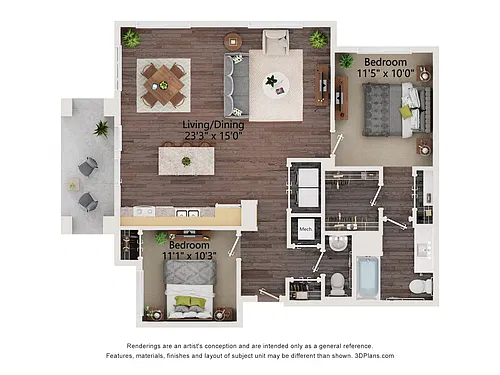 Floor plan Two Bedroom - 2C