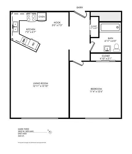 Floor plan 1 Bedroom x 1 Bath Garden Level