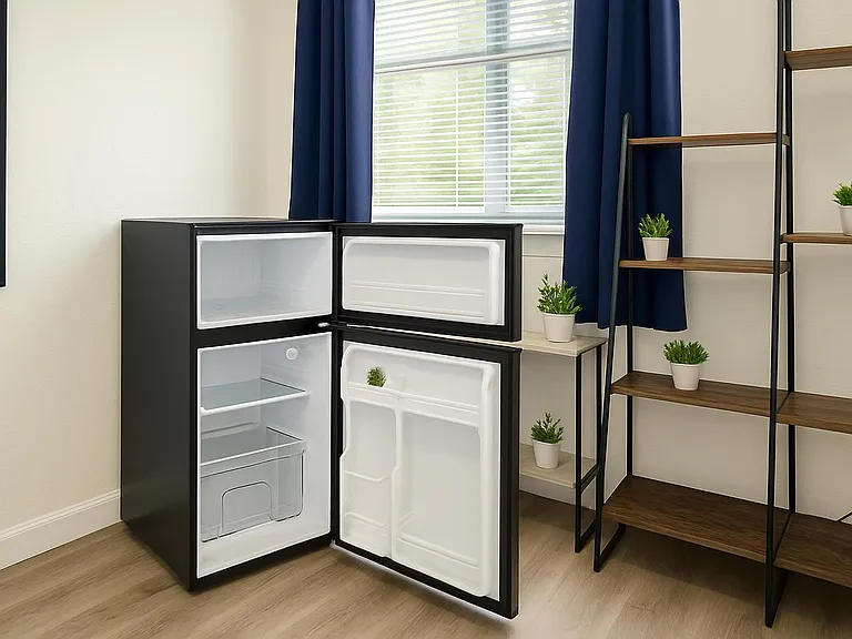 In room mini fridge plus shared kitchen access. store your food easily and enjoy added daily convenience.