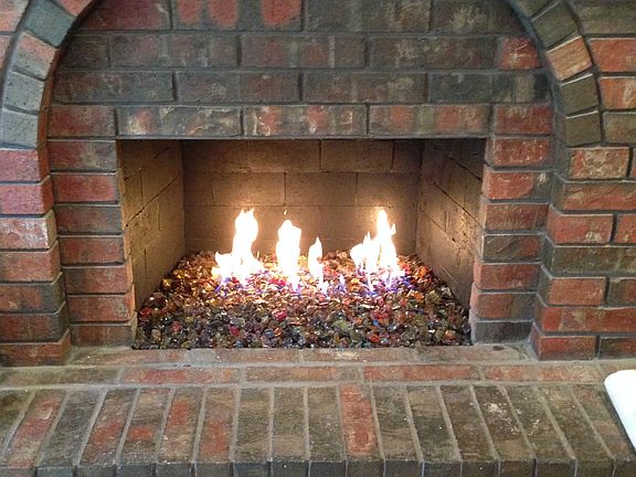 Glass rock fireplace 