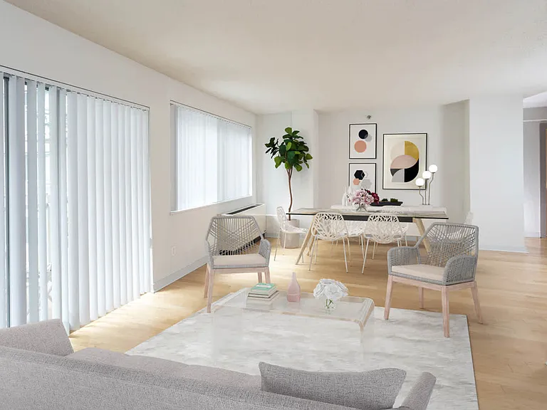 Living Room with Hardwood Floors and Balcony
