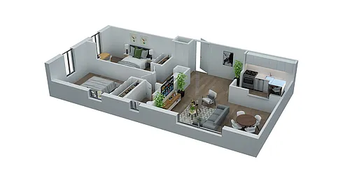 Floor plan 2 Bed, 1 Bath