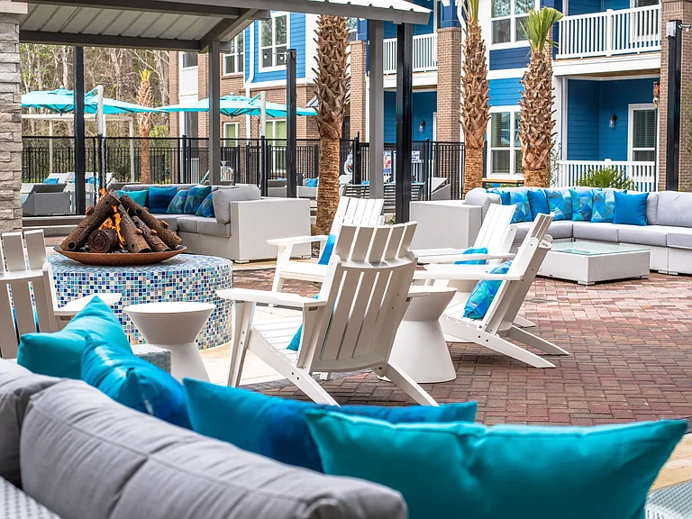 Outdoor Lounge and Firepit at Hawthorne at Indy West in Wilmington, NC