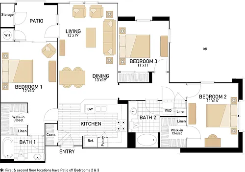 Floor plan The Oaks- Three Bedrooms