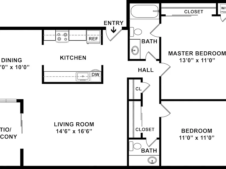 2 BD / 1.5 BA - 980 SF