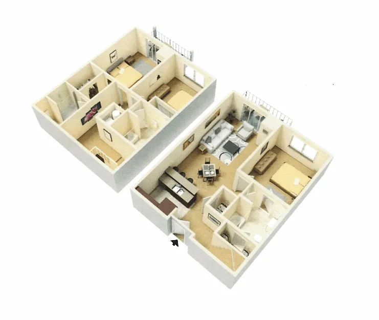 Floor plan Three Bedroom, Three Bath B