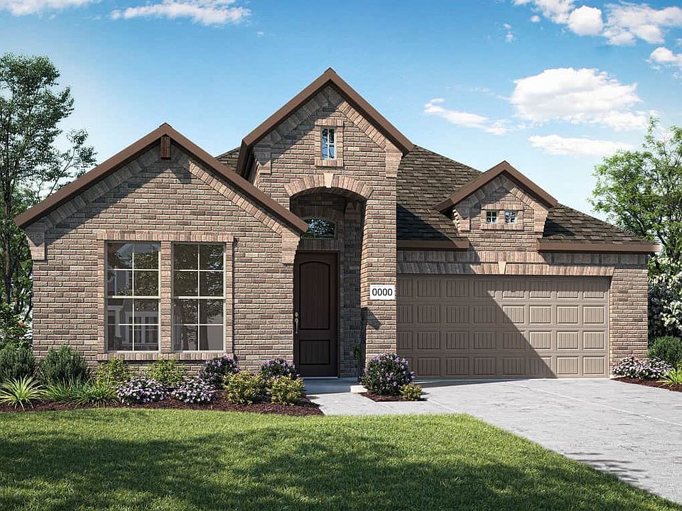 Elevation D is a single story with full brick home design with 3 gables featuring decorative brick c