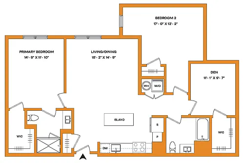 Floor plan 2 Bed/2 Bath Den-B5 Mason