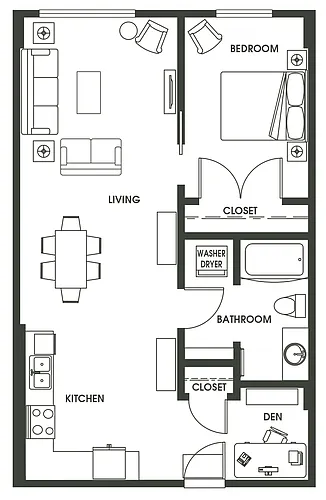 Floor plan 1 Bed + Den A14A