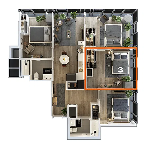 Floor plan Co-Living LT-08 Bedroom 3