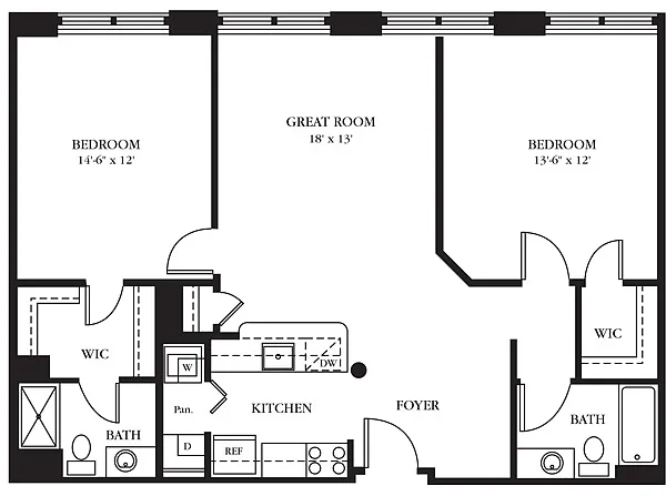 Floor plan AC-AB Two Bedroom, Two Bathroom
