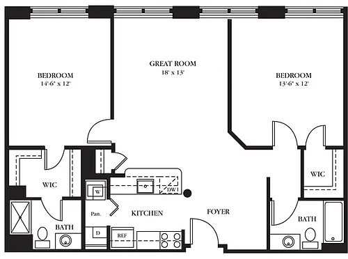 Floor plan AC-AB Two Bedroom, Two Bathroom