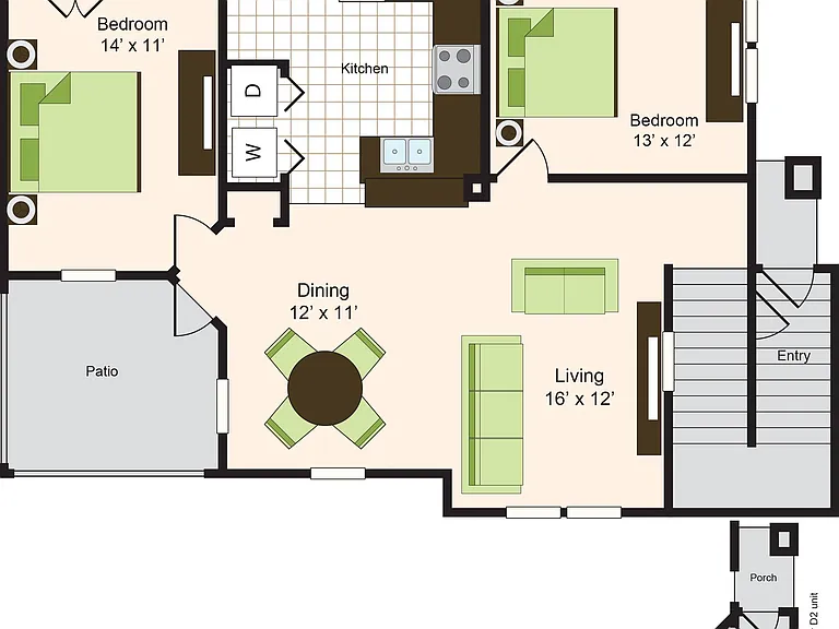 D2 | 2x2 | 1190 sq ft D2 | 2x2 | 1190 sq ft