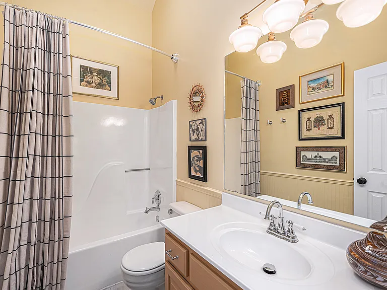 A fully equipped bathroom with thoughtful decor adds character and life, creating a fresh, inviting space for daily routines.
