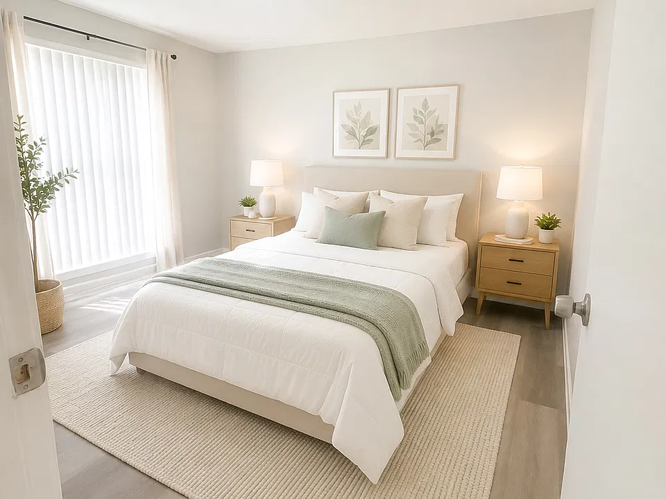 Bright and comfortable bedroom designed for rest and relaxation.