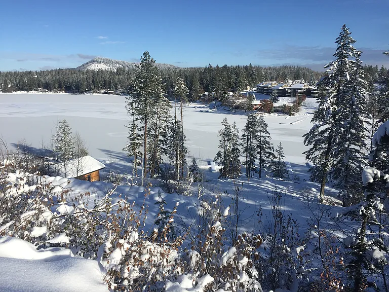 view of lake area from hillside on the west side of lower twin lakes