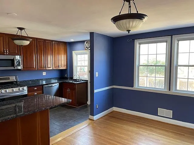 Dining room and kitchen windows view.