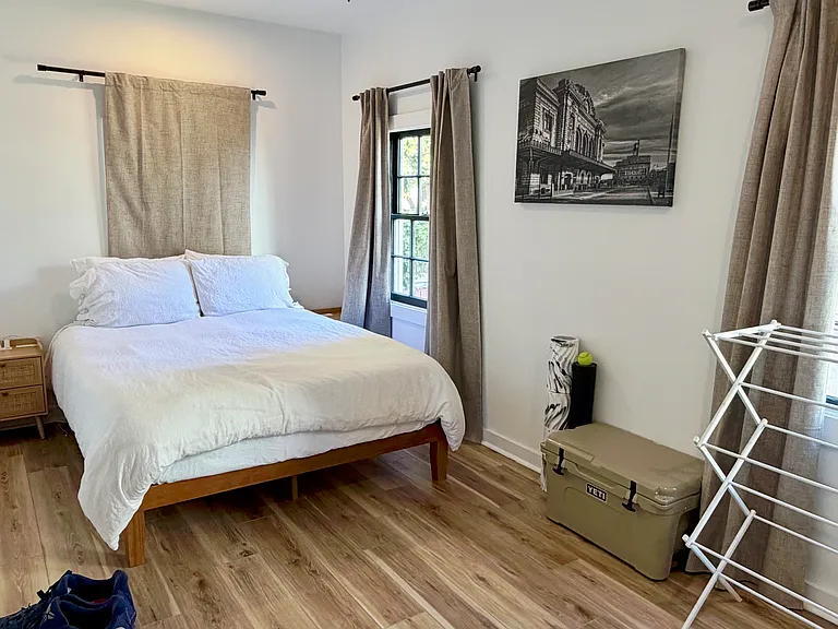 1st Bedroom. Fits queen size bed with two nightstands.