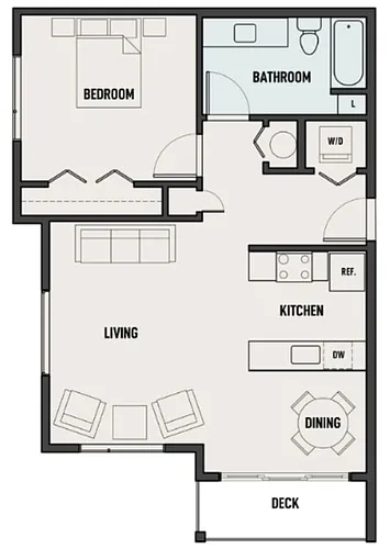 Floor plan 1 Bed 1 Bath D - The Woods