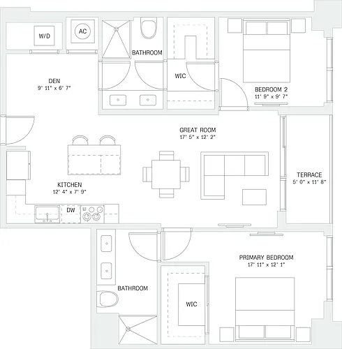 Floor plan 2 Bed/ 2 Bath Den-B6