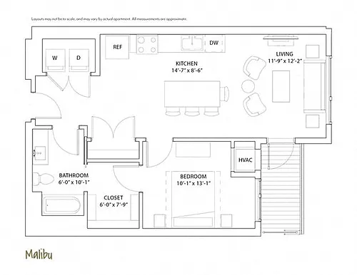 Floor plan 1 Bed 1 Bath Malibu