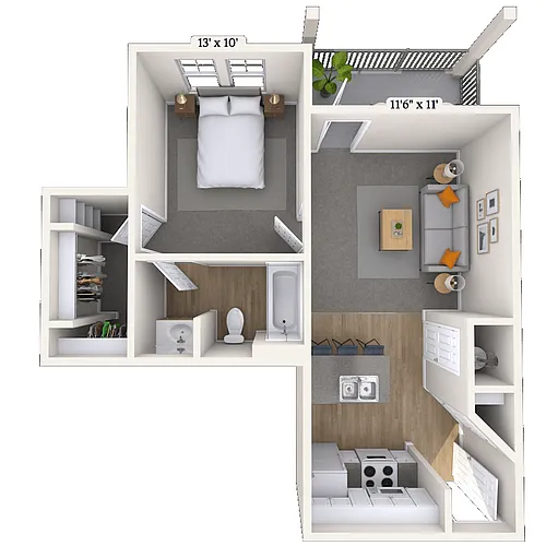 Floor plan Traditional 1x1 550-567 SF