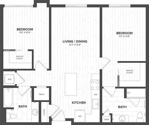 Floor plan 2 Bed-2 Bath-B1