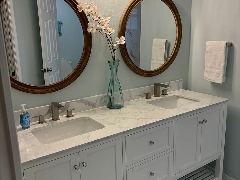 Brand new primary bathroom with walk in shower.