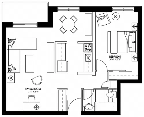 Floor plan 860 Blackthorne - Plan A 1 Bed 1 Bath