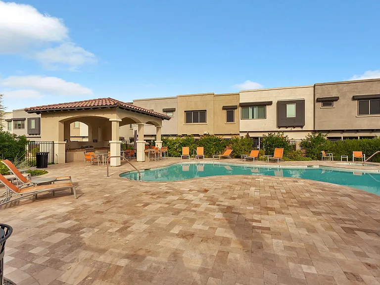 Beautiful pool that is literally steps away from your enjoyment.
