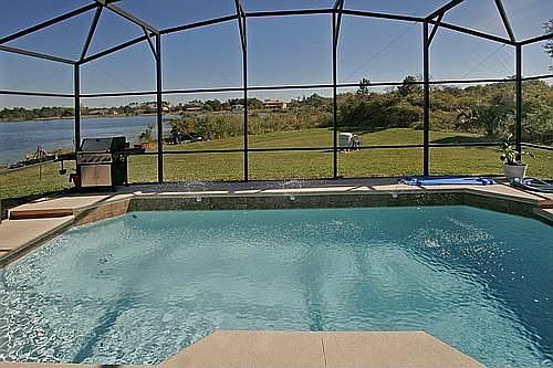 Pool with lake view