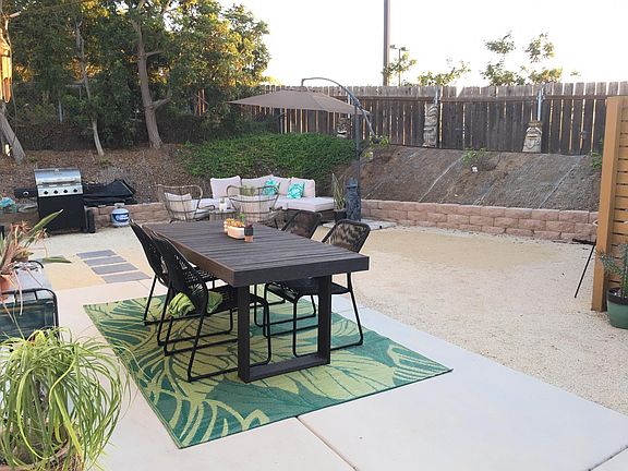 Enclosed backyard with retaining wall and decomposed granite