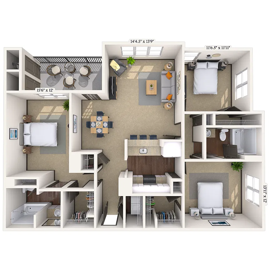 Floor plan Traditional 3x2 1363-1470 SF