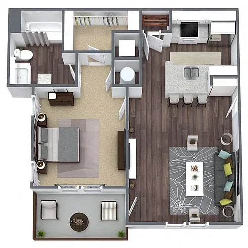 Floor plan A1: 1 Bed 1 Bath