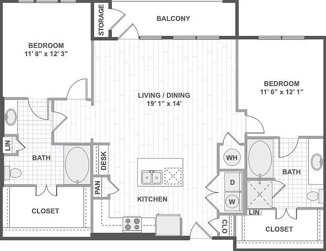 2 Bedroom 22D Floorplan Diagram