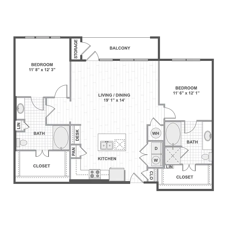 Floor plan 2 Bedroom 22D