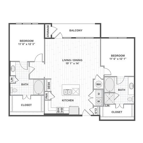 Floor plan 2 Bedroom 22D