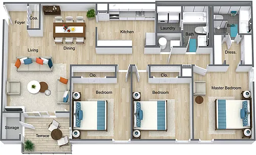 Floor plan 3 bedroom - 2 bathroom