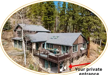 The Casita is the lower level of our cabin. You have a private entrance, your own porch, swings and seating area with views and firepit. It is a full size walk out with large windows. We live above.